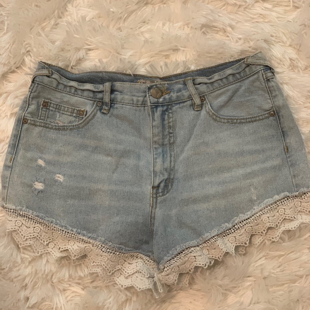 Free People | Lacey Denim Jean Shorts Lace Trim